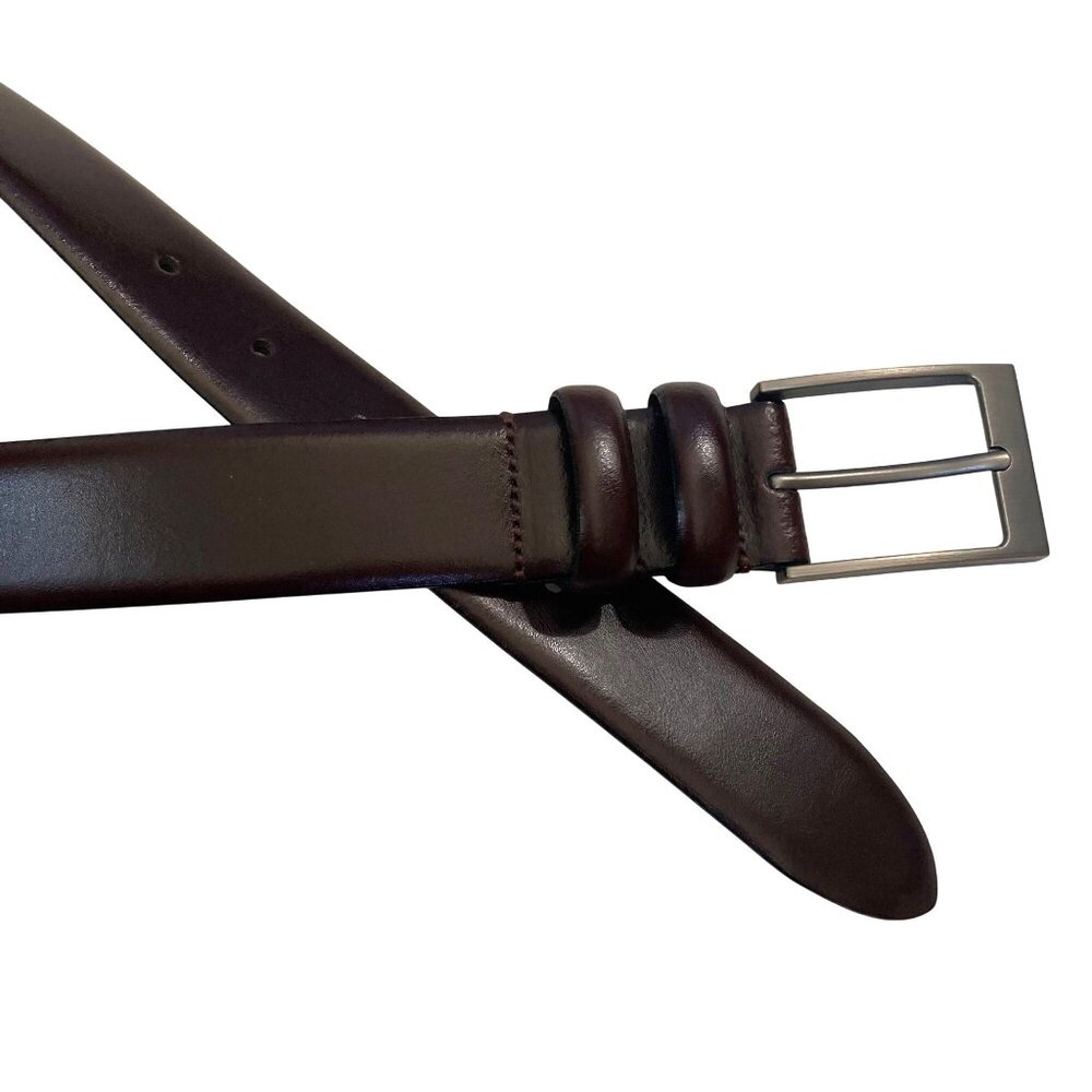 Jos A Bank Brown Leather Dress Belt Mens 34 Brushed Nickel Buckle Made In Italy - Picture 2 of 9